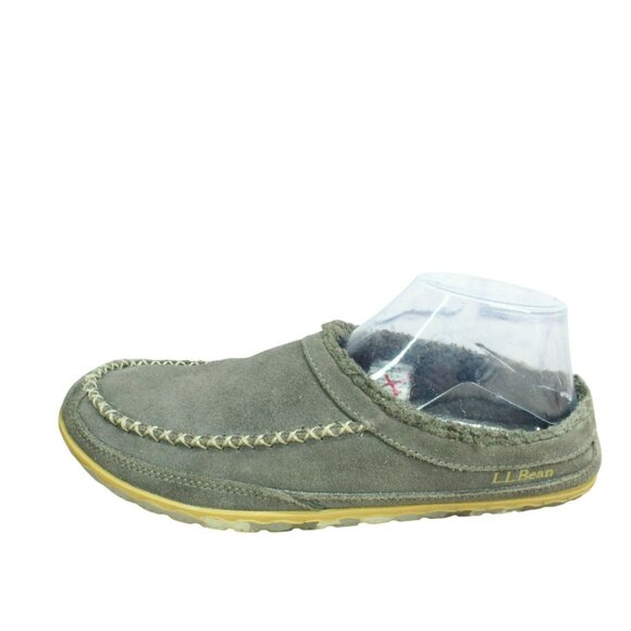 LL Bean Mountain Gray Suede Nonslip Comfort Fleece Lined Slipper Scuffs Size 8 M - Picture 1 of 9